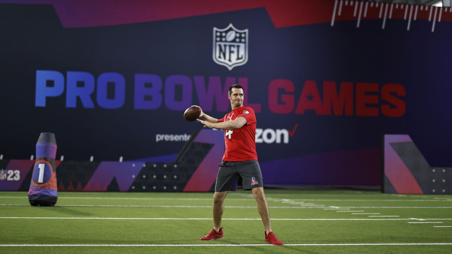 AFC quarterback Derek Carr passes during the Pro Bowl Games skills events. 