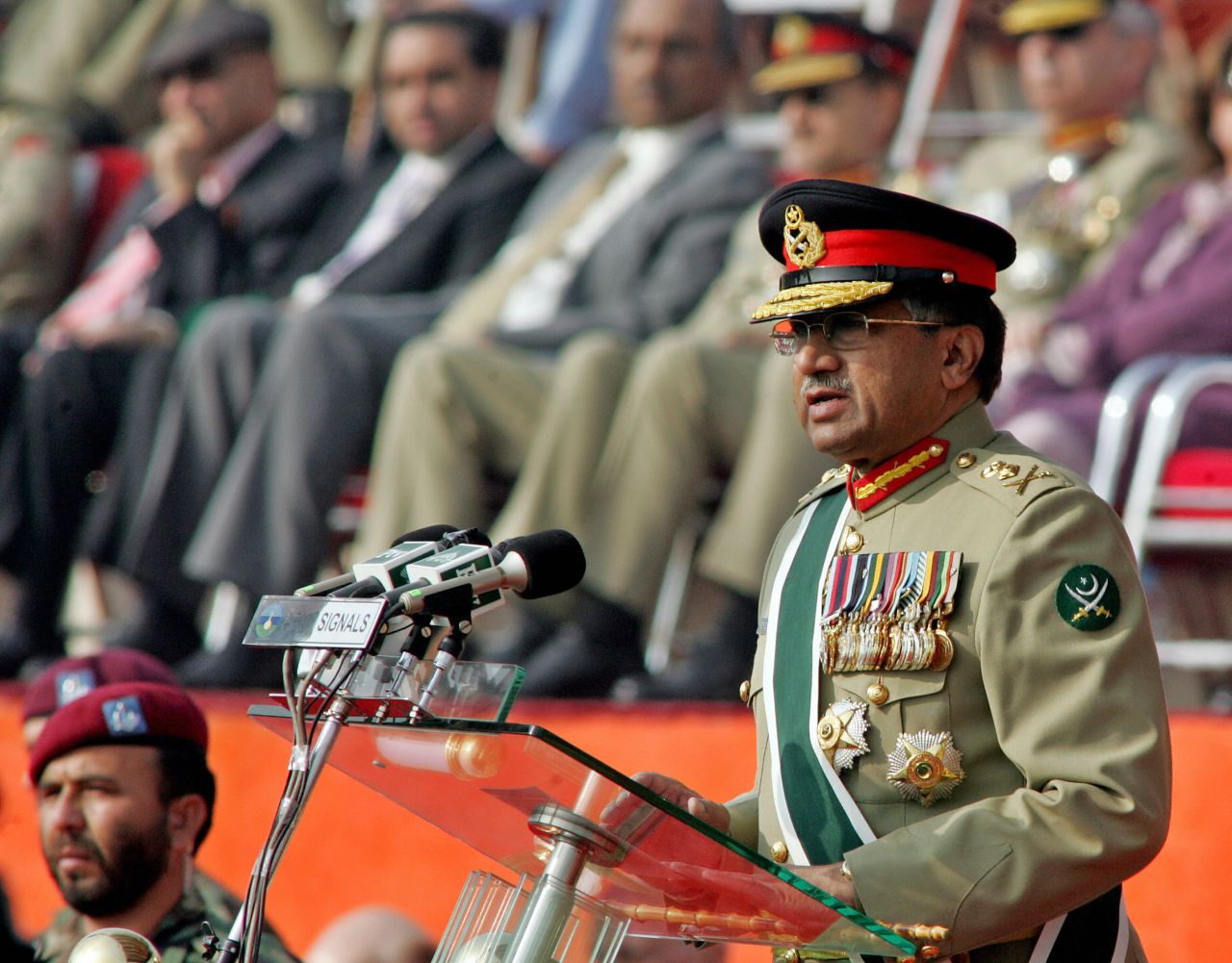 Pakistani President Pervez Musharraf addresses an audience during a change-of-command ceremony in Rawalpindi, Pakistan, in 2007.