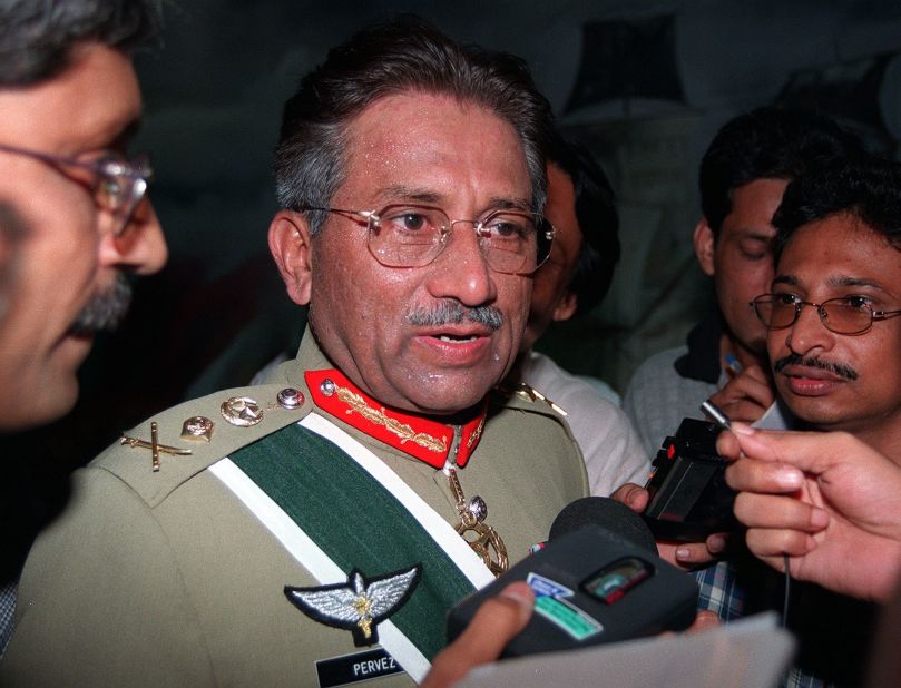 Musharraf talks to the media about a situation in Kashmir in June 1999.