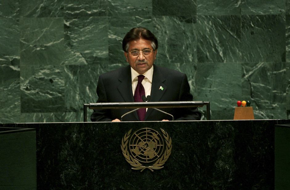 Musharraf addresses the United Nations General Assembly in February 2006.