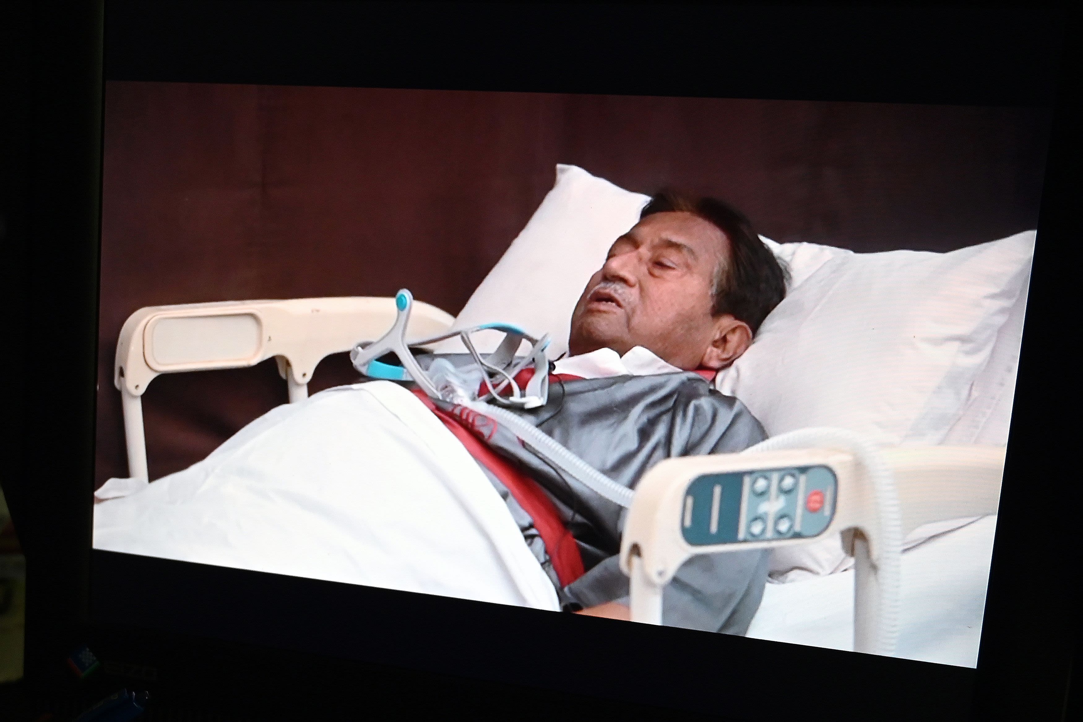 Musharraf makes a video statement from a hospital bed in Dubai in December 2019.