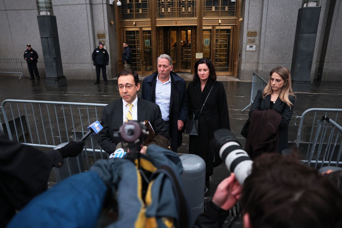 Charles McGonigal, the former head of counterintelligence for the FBI's New York office, (2nd L) listens as his attorney Seth Ducharme gives a statement outside Manhattan Federal Court, January 23, 2023.