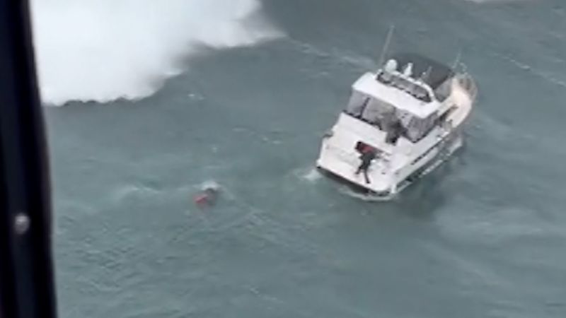 See the moment a huge wave pummels this boat during rescue attempt