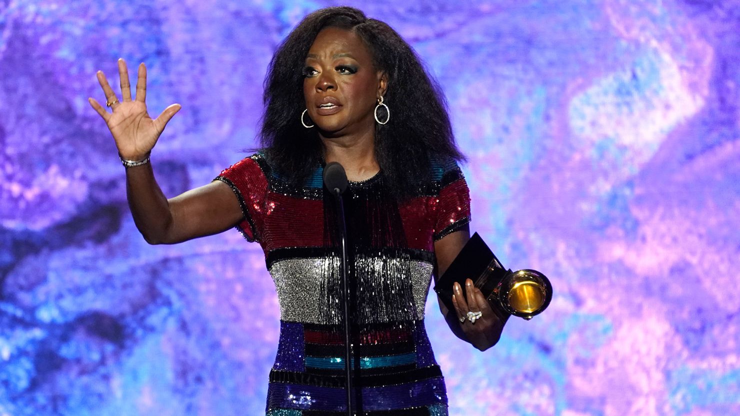 Viola Davis accepts the award for best audio book, narration and storytelling recording for "Finding Me: A Memoir" at the 65th annual Grammy Awards on February 5, 2023, in Los Angeles.