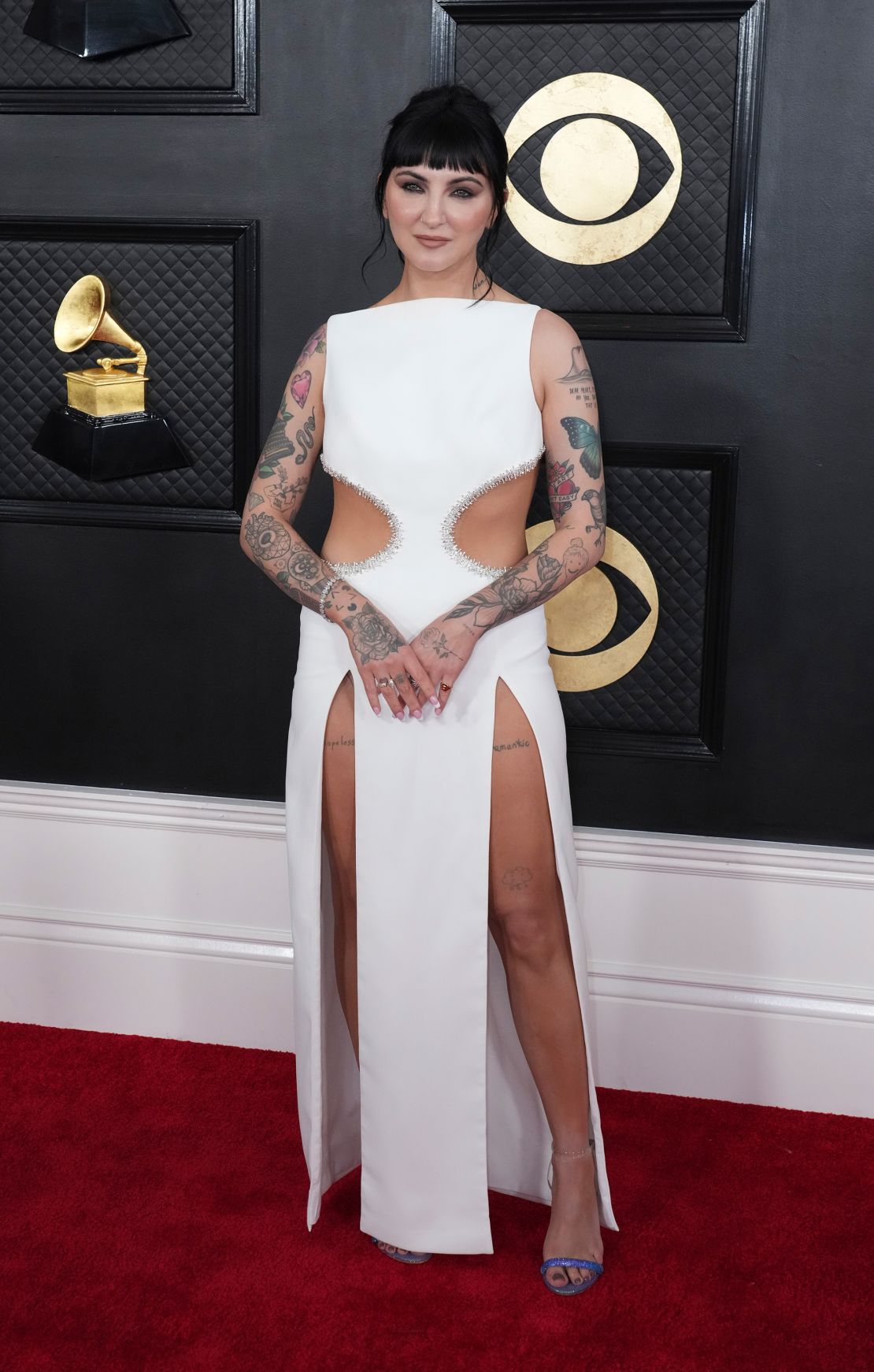 Singer Julia Michaels' gown featured a double thigh slit and cutouts.