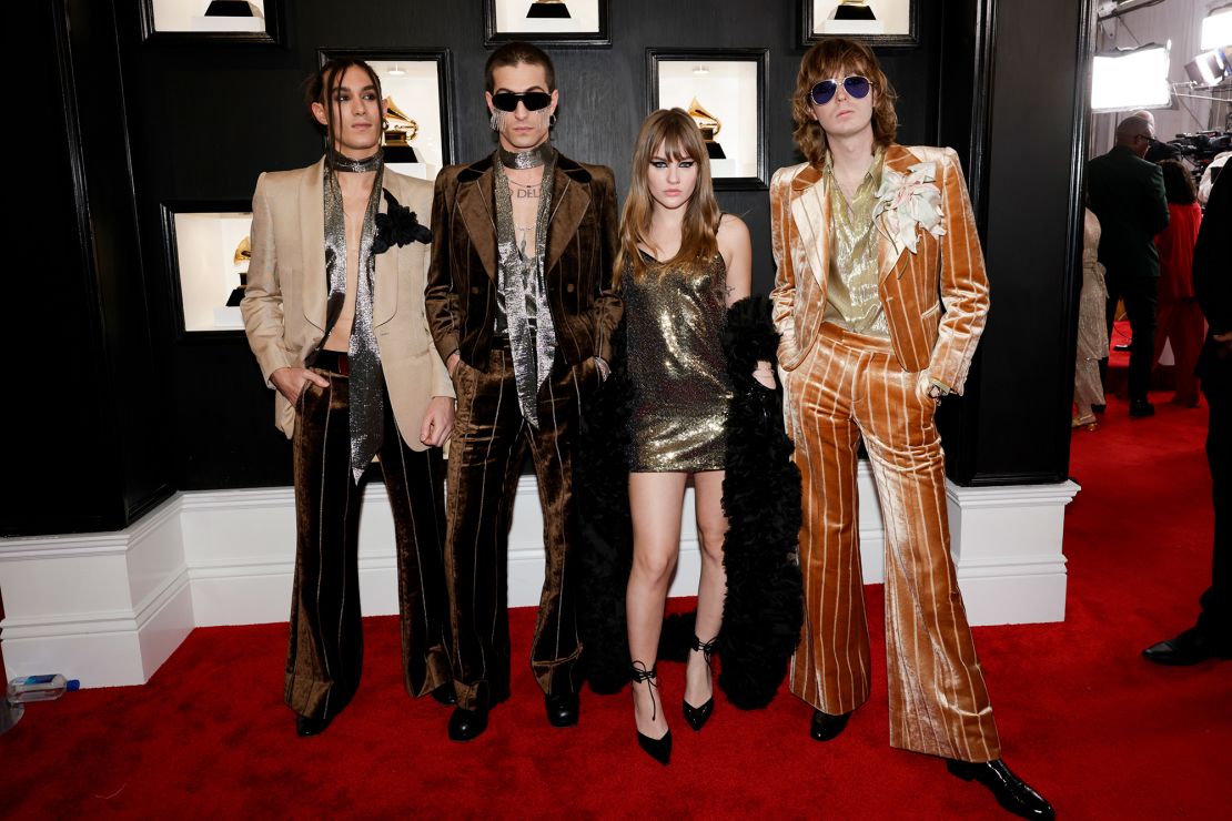 M?neskin wore complementary outfits by Gucci.