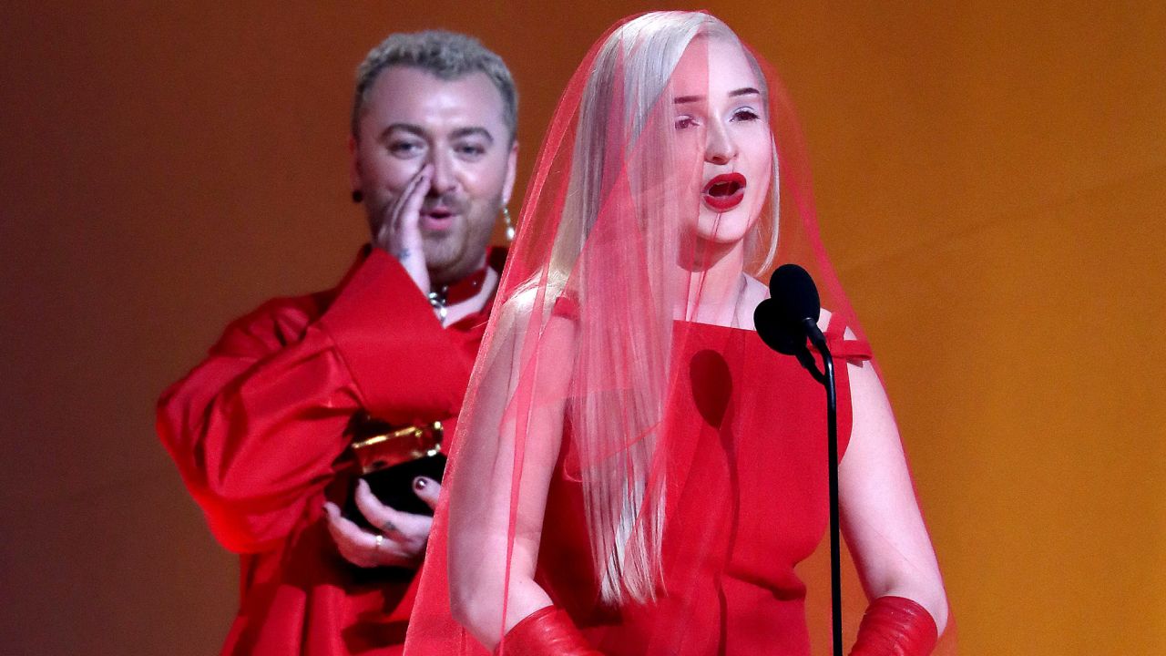 Kim Petras accepted the Grammy for best pop duo/group performance for her song "Unholy" with Sam Smith.