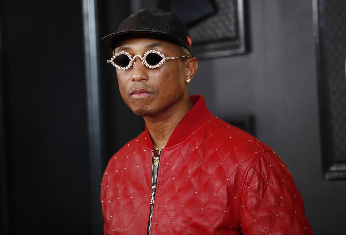 Pharrell Williams wore a pair of his signature bejewelled Tiffany & Co. shades.