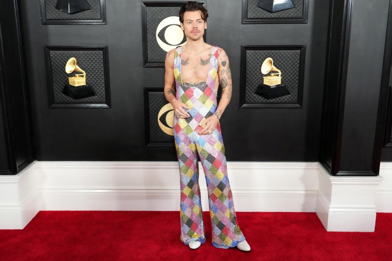 Harry Styles Grammys red carpet jumpsuit channels clowncore CNN