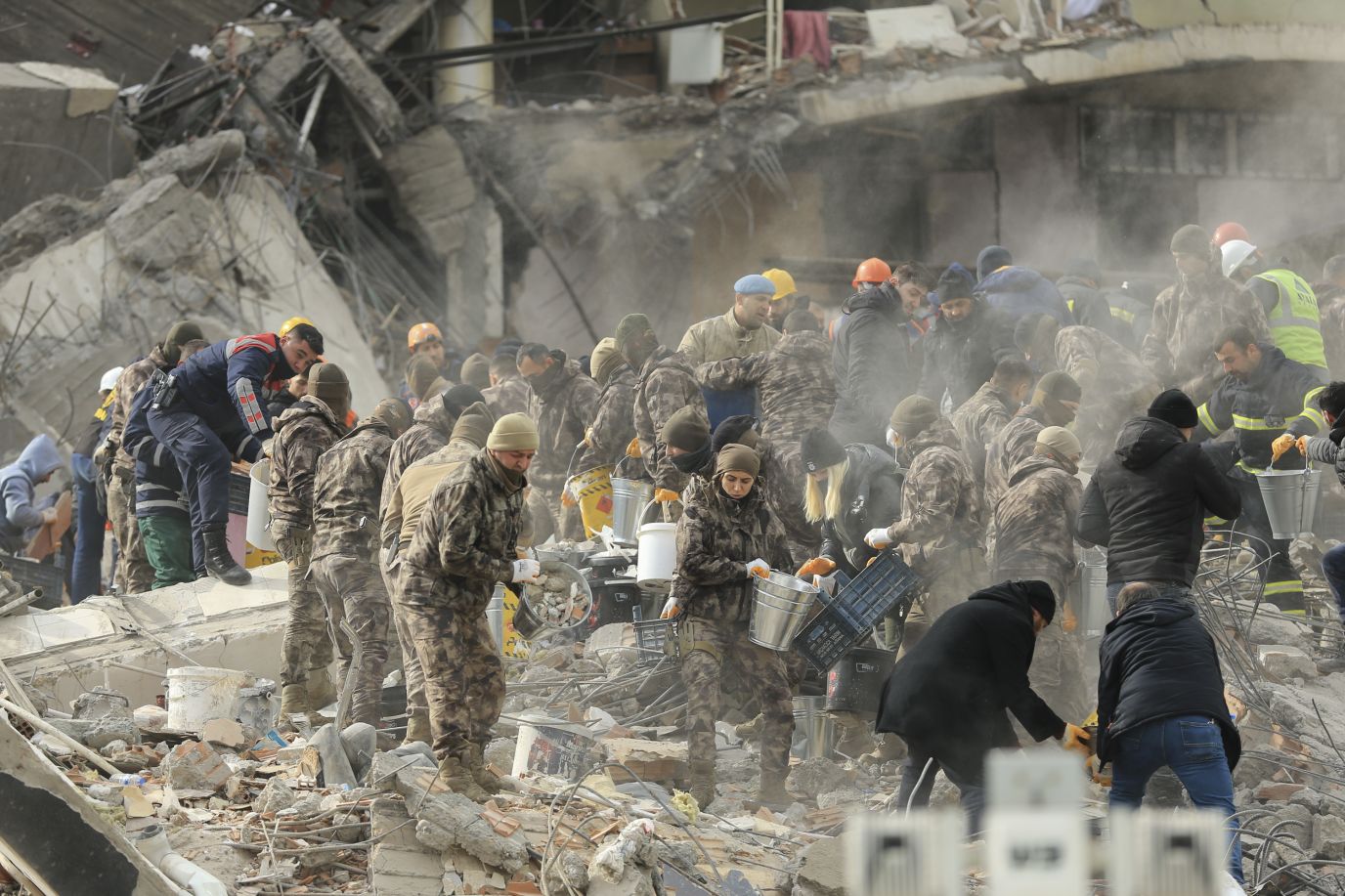 Search-and-rescue efforts continue at the site of a destroyed building in Diyarbakir.