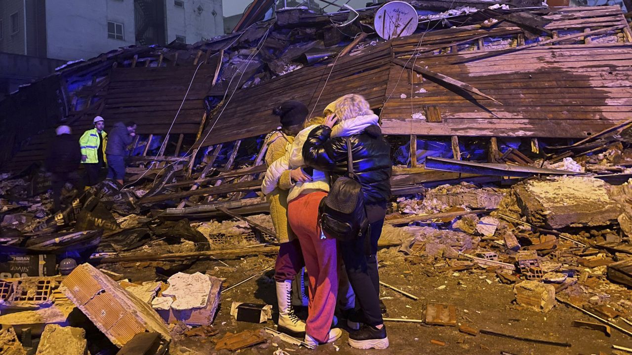 A building is destroyed in Gaziantep, Turkey, after a powerful earthquake struck on Monday morning.