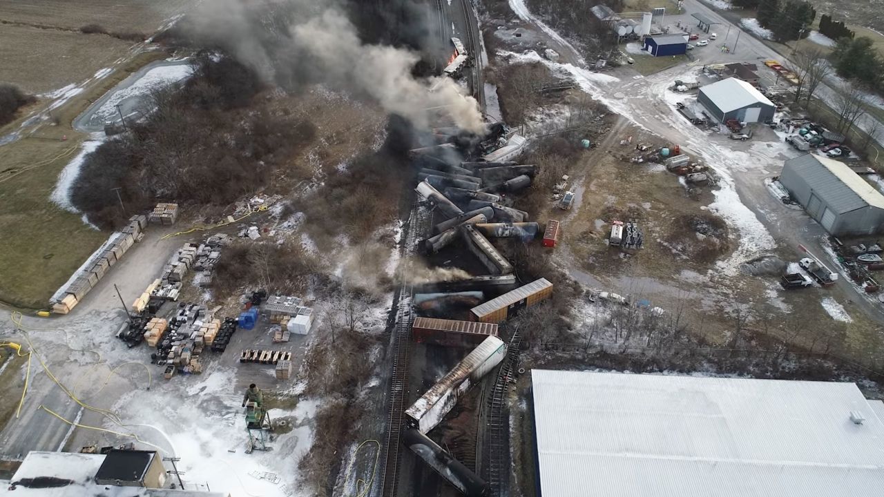 The wreckage of the Norfolk Southern train derailment smoldered for days.