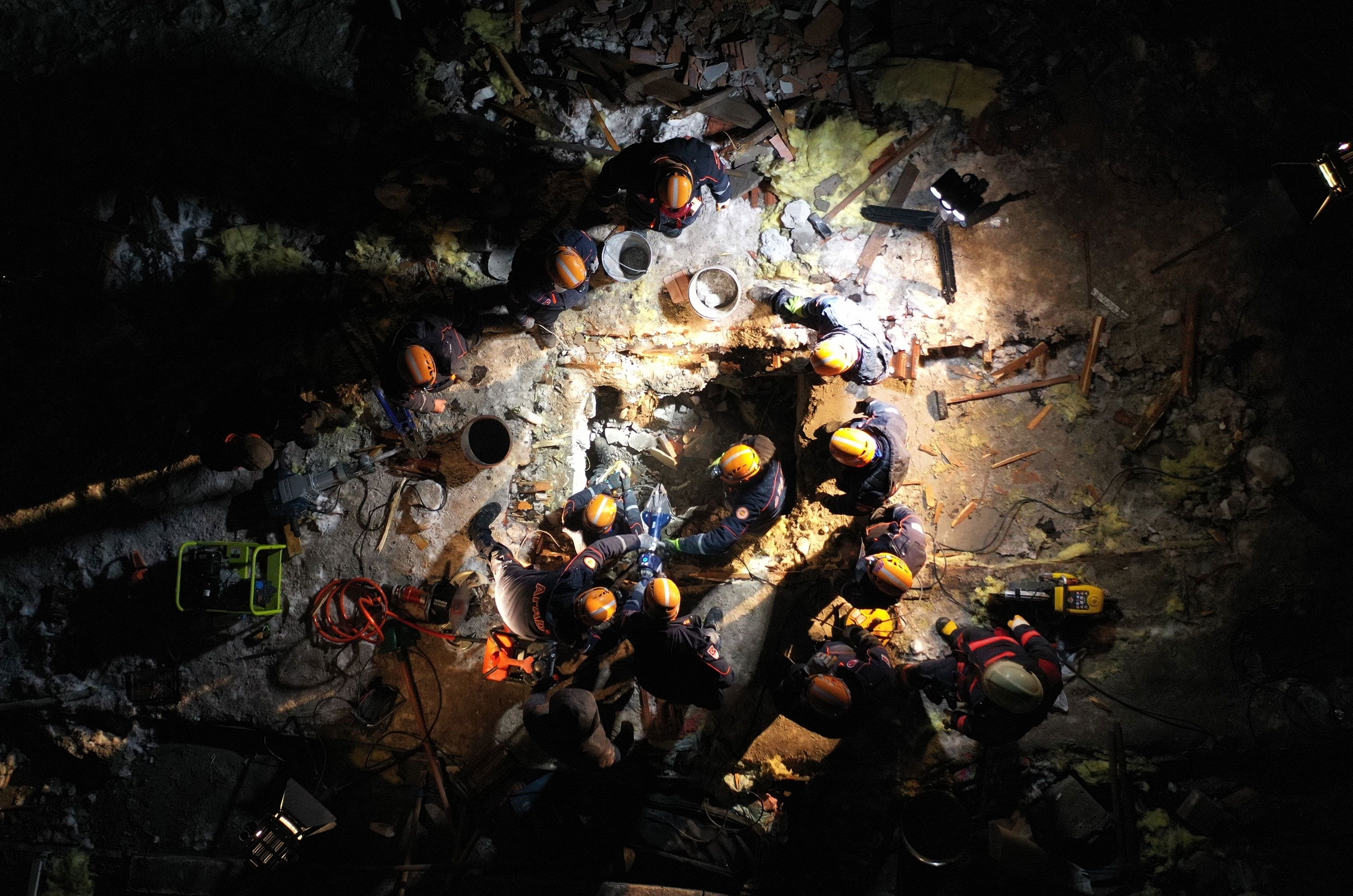 Emergency workers continue searches for survivors in Adana on February 6.