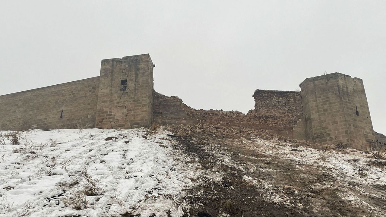 A view of damaged Gaziantep Castle in Turkey on February 6, 2023.