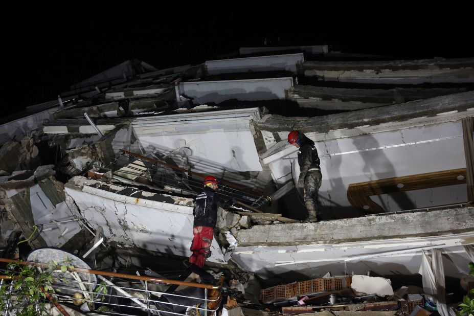 Rescuers work in Antakya on February 6.