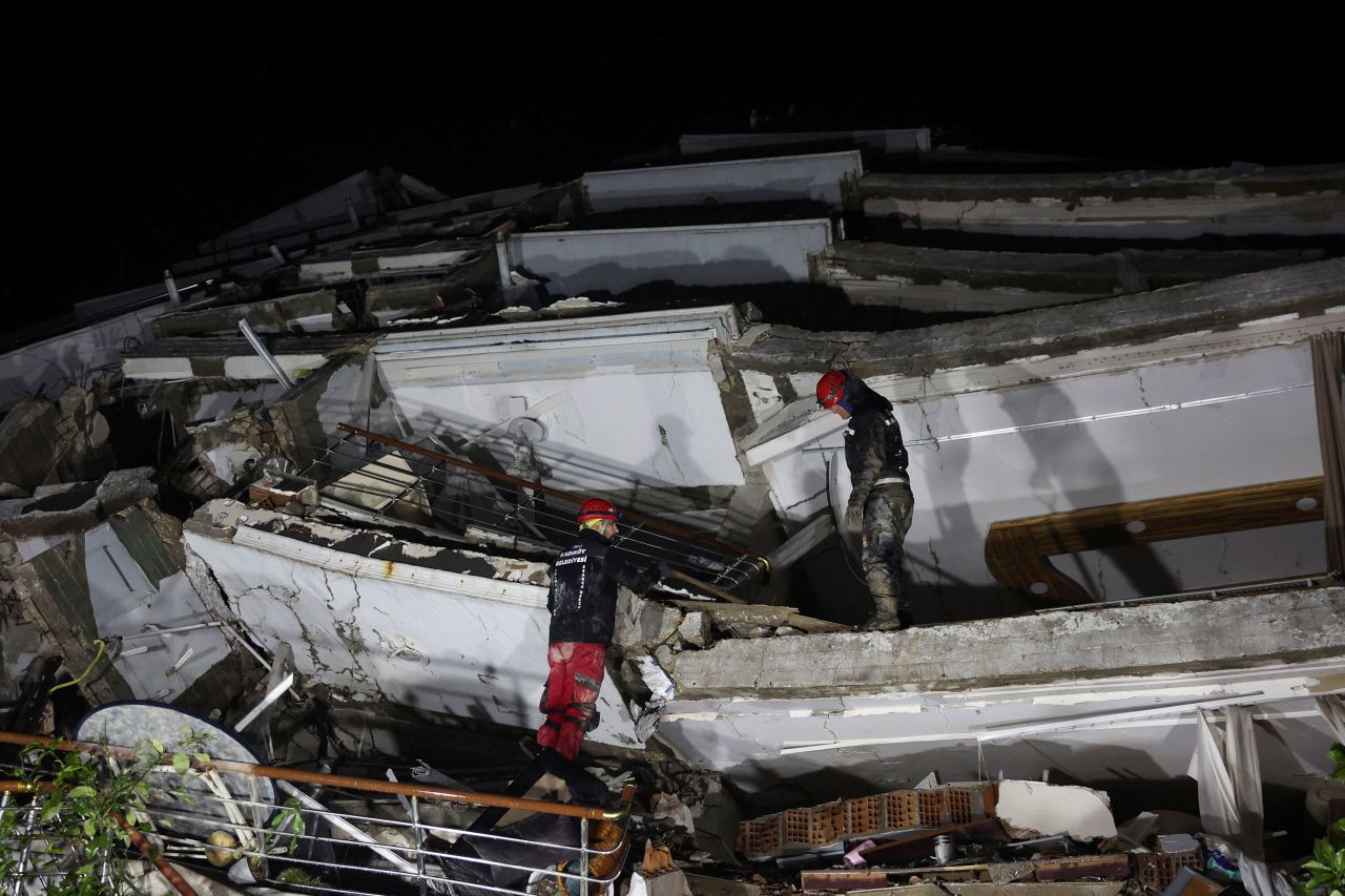 Rescuers work in Antakya on February 6.