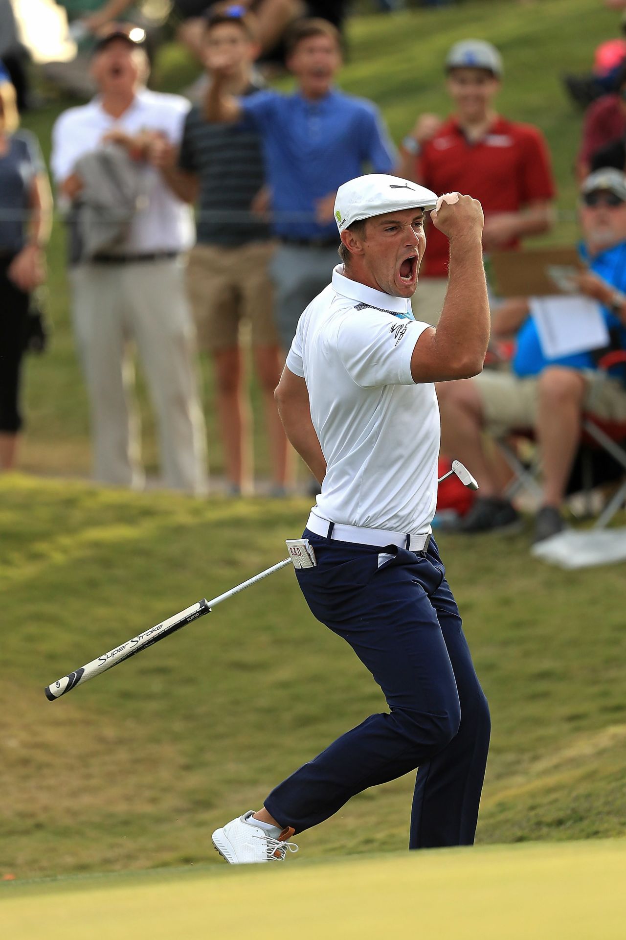 Yet even the best have struggled with Canesi's unorthodox equipment. When Bryson DeChambeau tried out Canesi's 58-inch driver at the 2018 Shriners Children's Open, the big-hitting American missed the ball completely. It didn't affect him too much though, as DeChambeau went on to win the event (pictured).