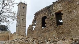 Aleppo's ancient citadel is damaged following a deadly earthquake that shook Syria on February 6, 2023. - At least 810 people were killed in Syria as buildings collapsed after a 7.8 magnitude earthquake struck neighbouring Turkey, state media and rescuers said. (Photo by AFP) (Photo by -/AFP via Getty Images)