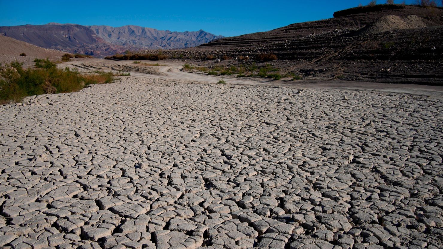 Dry, cracked ground on January 27 in an area that was once under water at Lake Mead.