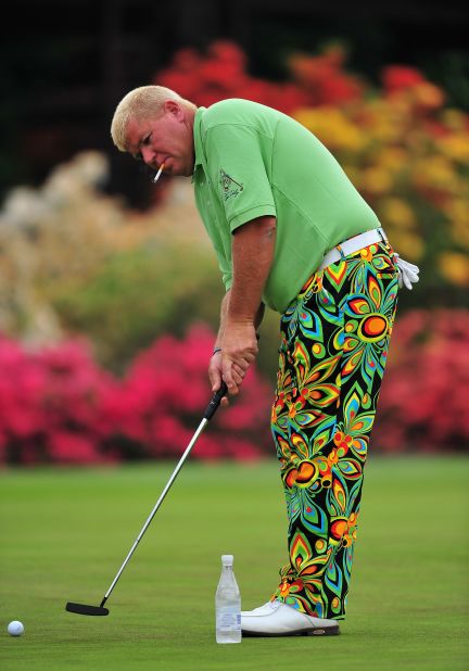 John Daly (pictured in 2009) could have an article dedicated solely to his fairway attire, such is the two-time major champion's commitment to his bohemian wardrobe. Daly has a partnership with golf clothing brand Loudmouth, which designs many of his statement pants.