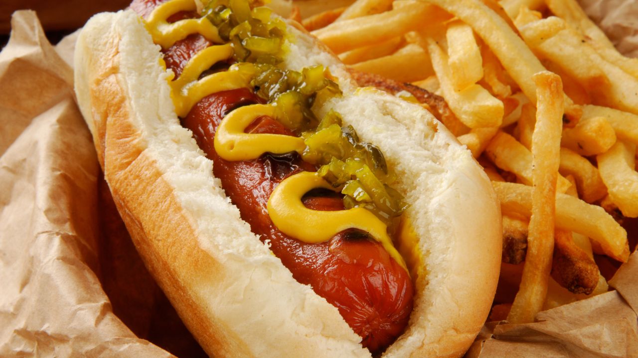 Hot dog with mustard and relish STOCK