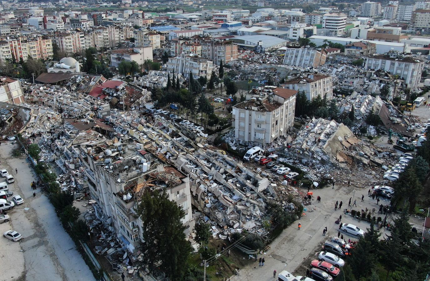 Destruction is seen in Hatay's city center on February 7.