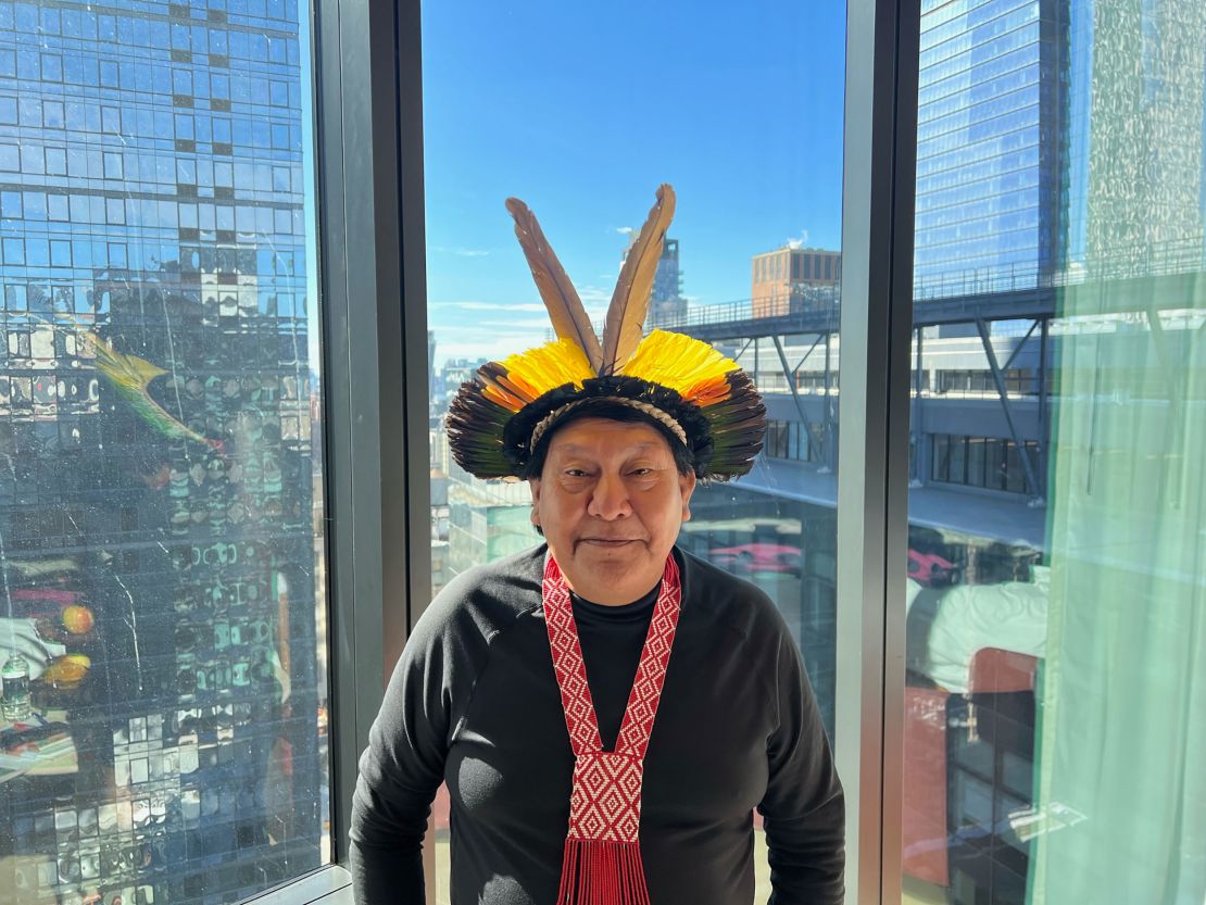 Davi Kopenawa Yanomami is pictured in New York ahead of an exhibition opening in The Shed. 