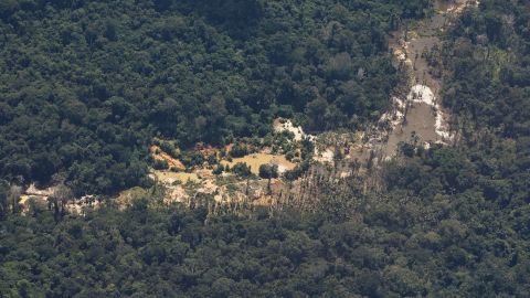 An illegal mining area is seen in Yanomami indigenous territory, Roraima state, Brazil, on February 3, 2023.