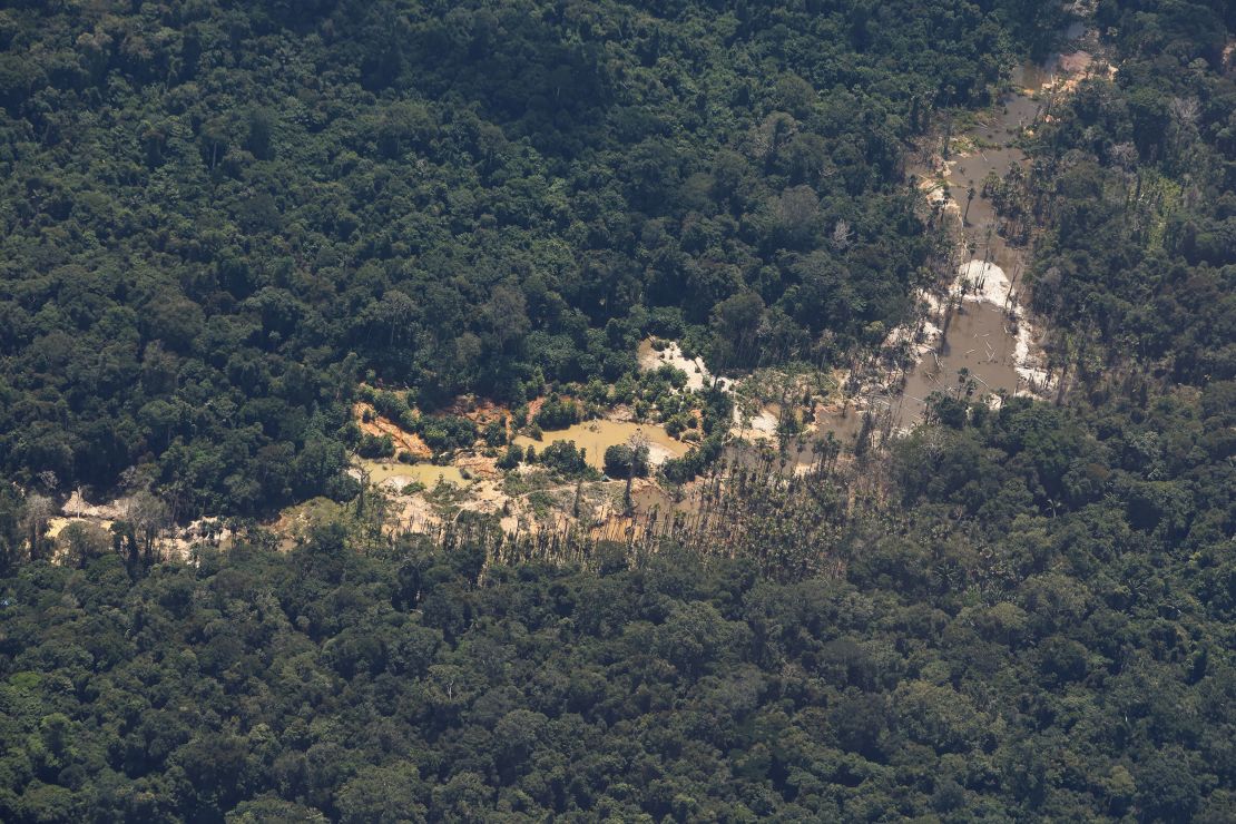 An illegal mining area is seen in Yanomami indigenous territory, Roraima state, Brazil, on February 3, 2023.