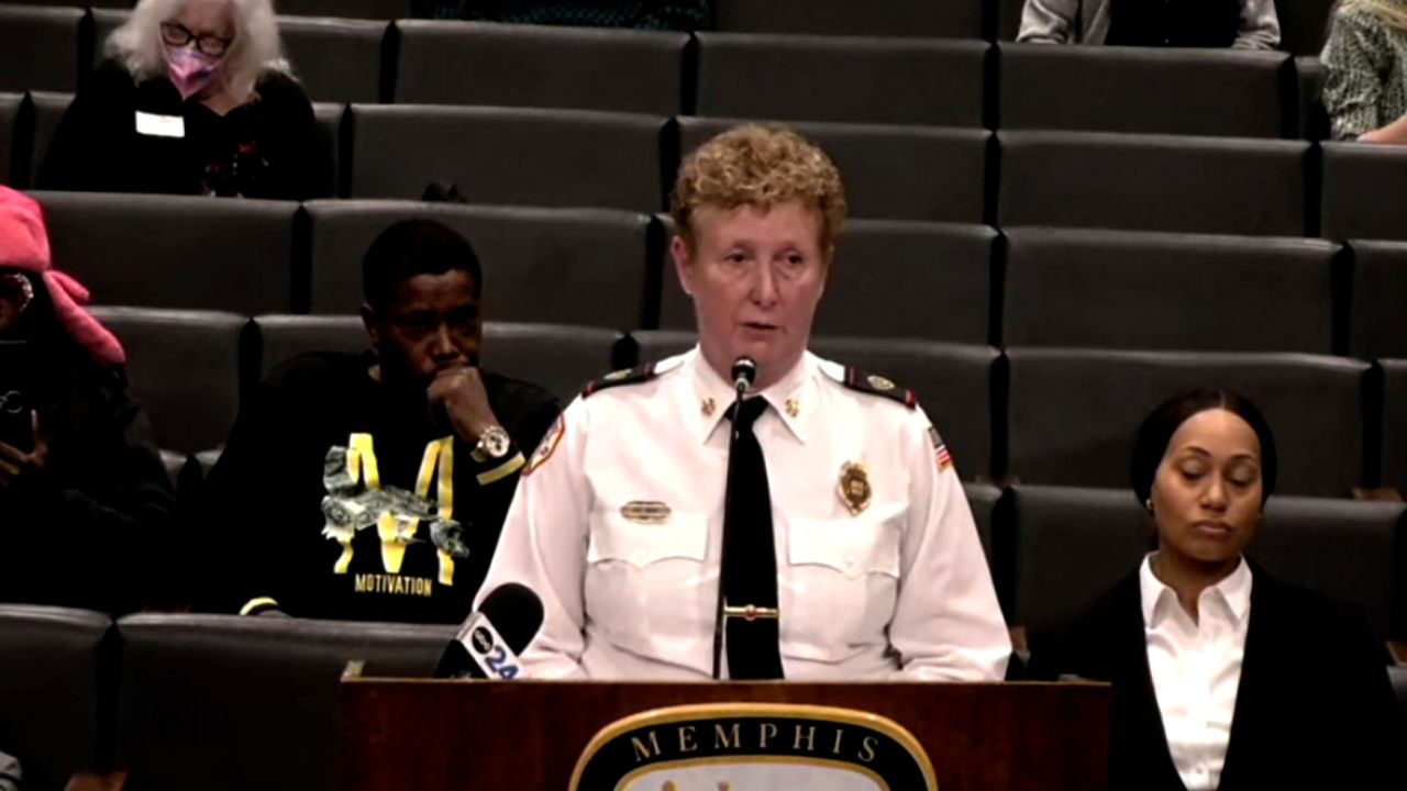 Fire Chief Gina Sweat speaks at a Memphis City Council meeting on Tuesday.