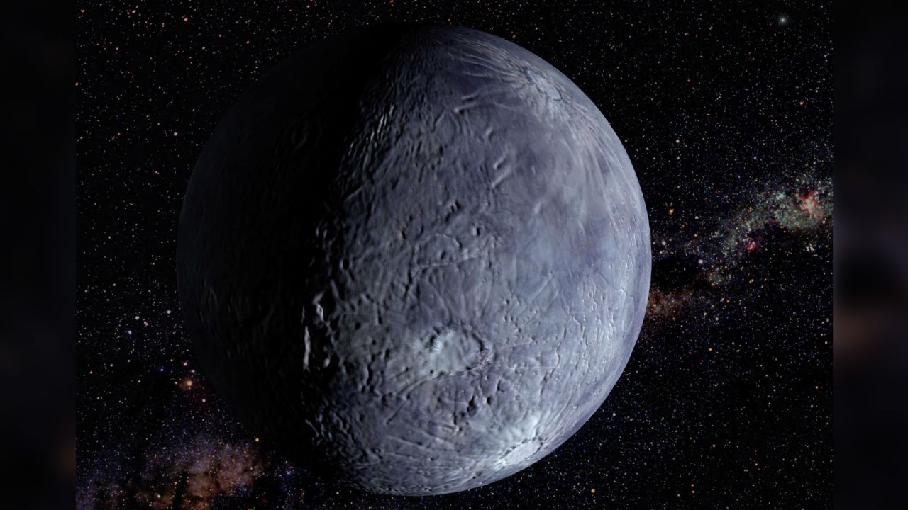 An artist's rendition of Quaoar, the largest object found orbiting the sun since Pluto was discovered in 1930. Quaoar orbits in a region of space called the Kuiper Belt.