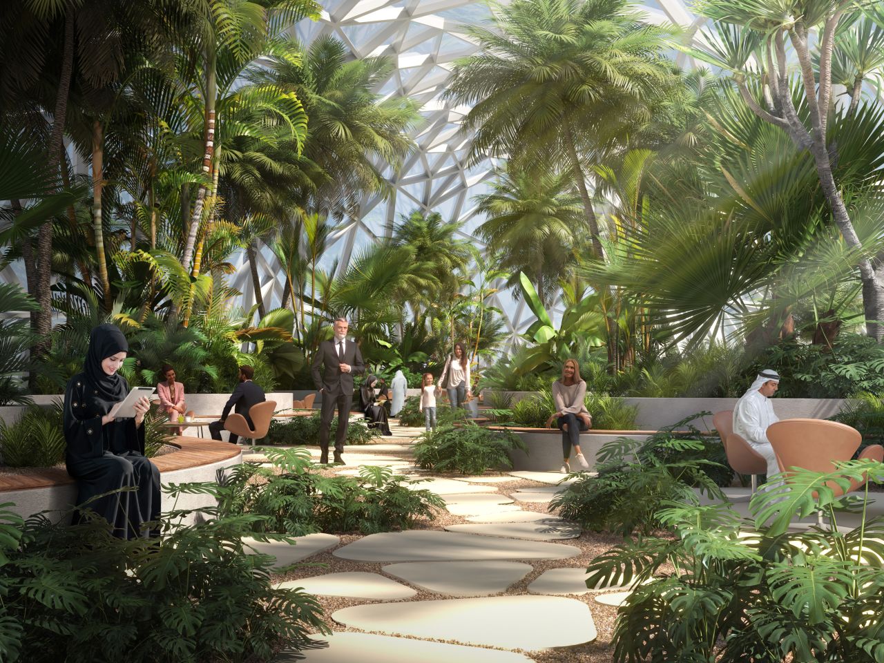 The enclosed design would offer green spaces with shade and shelter from the extreme heat of Dubai's summer months.