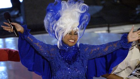 Multiple winner Celia Cruz performs during the 3rd annual Latin Grammy Awards Wednesday, Sept. 18, 2002, in the Hollywood district of Los Angeles. (AP Photo/Kevork Djansezian)