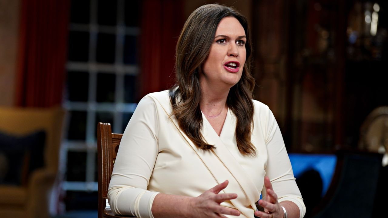 Arkansas Gov. Sarah Huckabee Sanders delivers the Republican response to the president's State of the Union address on February 7, 2023, from Little Rock. 