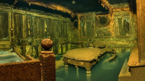 Dahm took this photograph of the interior of what was once a passenger cabin on board the Aachen, a 19th century steam ship that sank in the First World War when it became a German navy vessel.