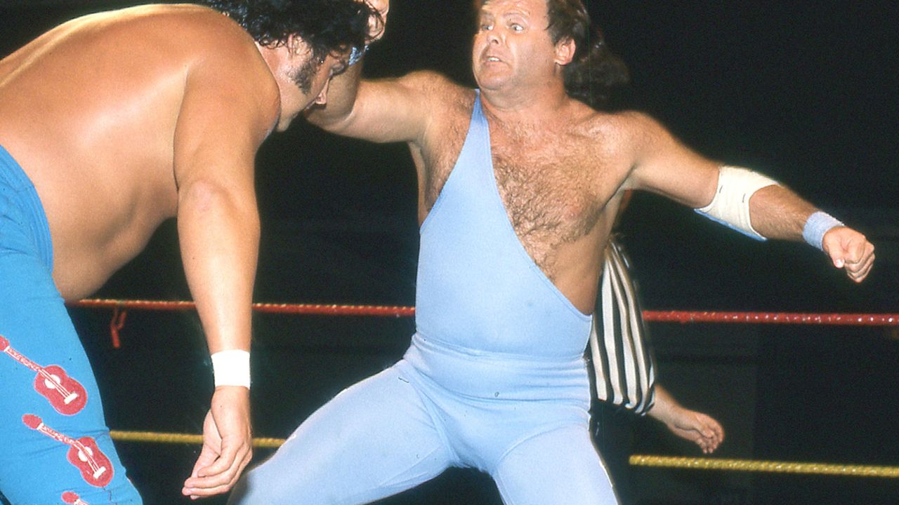 Jerry Lawler wrestles The Honky Tonk Man in the 1990s. 