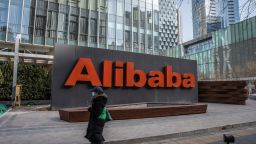 Signage at the Alibaba Group Holding Ltd. offices in Beijing, China, on Tuesday, Jan. 17, 2023. Meme-stock investor Ryan Cohen has taken a stake in Alibaba and is pushing the e-commerce leader to buy back more of its shares, in a rare case of activism targeting a prominent Chinese firm. 