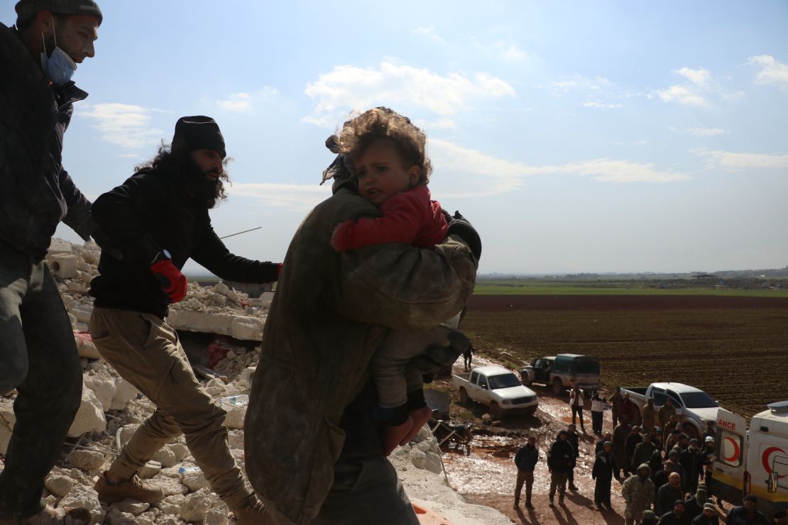 Civilians rescued in the city of Atarib, in the western countryside of Aleppo, Syria.