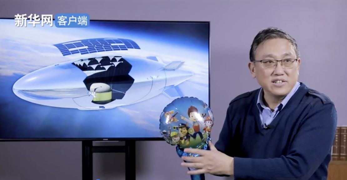 Cheng Wanmin, an expert at the National University of Defense Technology, discusses the development of lighter-than-air vehicles in a video segment run by state news agency Xinhua in 2021. 