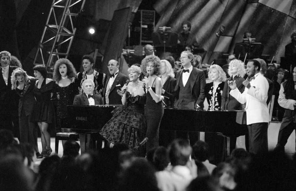 Bacharach plays with Warwick and Whitney Houston in 1990.