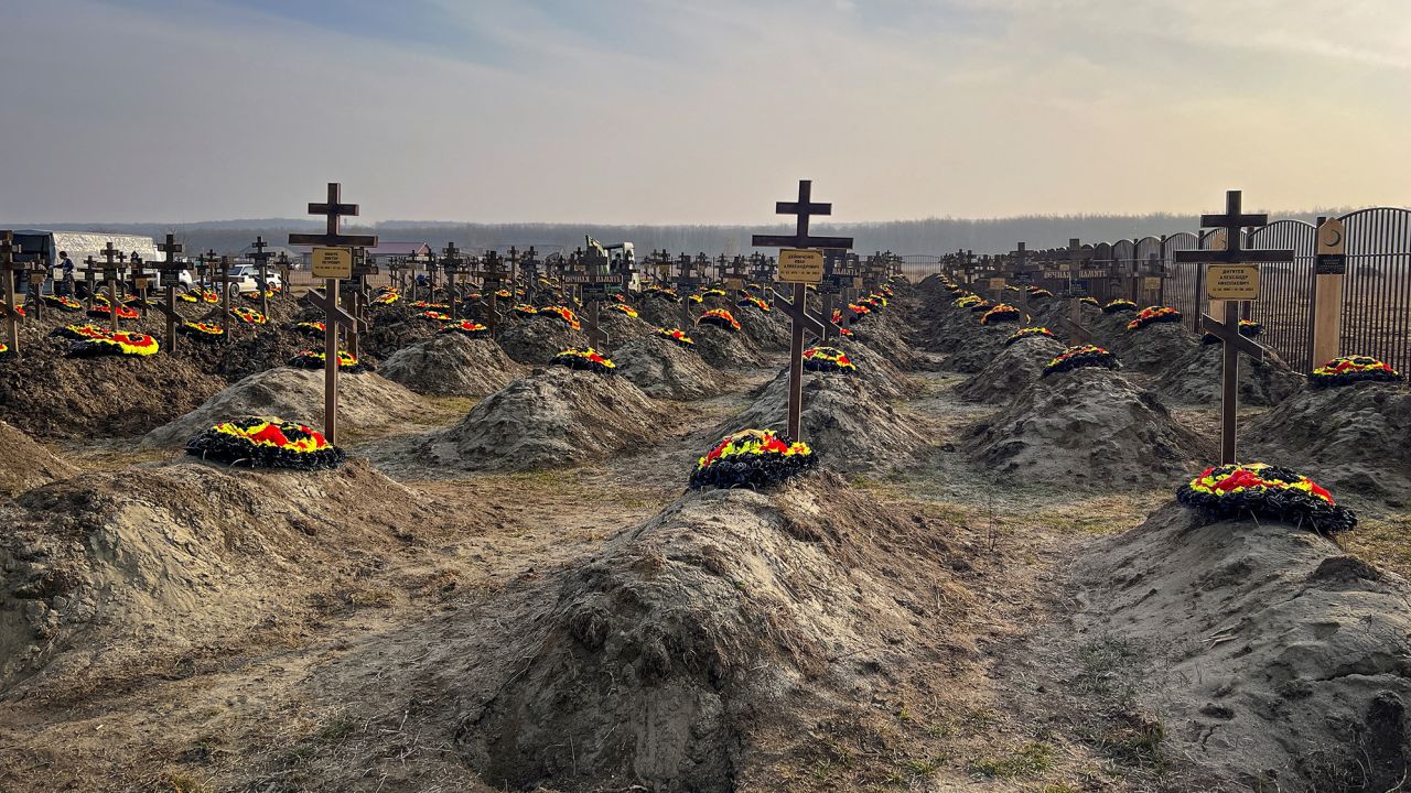 Graves of Russian Wagner mercenary group fighters are seen in a cemetery near the village of Bakinskaya in Krasnodar region, Russia, January 22, 2023.  