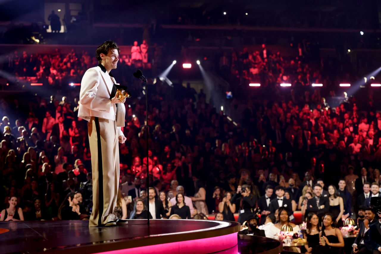 Harry Styles accepts a Grammy Award during <a href="http://www.cnn.com/2023/02/05/entertainment/gallery/2023-grammy-awards-photos/index.html" target="_blank">the show in Los Angeles</a> on Sunday, February 5. <a href="https://www.cnn.com/2023/02/05/entertainment/the-grammy-awards-2023/index.html" target="_blank">Styles won the Grammy for album of the year</a> ("Harry's House") at the end of the show. "I've been so, so inspired by every artist in this category with me at a lot of different times in my life," Styles said. "I think — like on nights like tonight — it's obviously so important for us to remember that there is no such thing as best in music."
