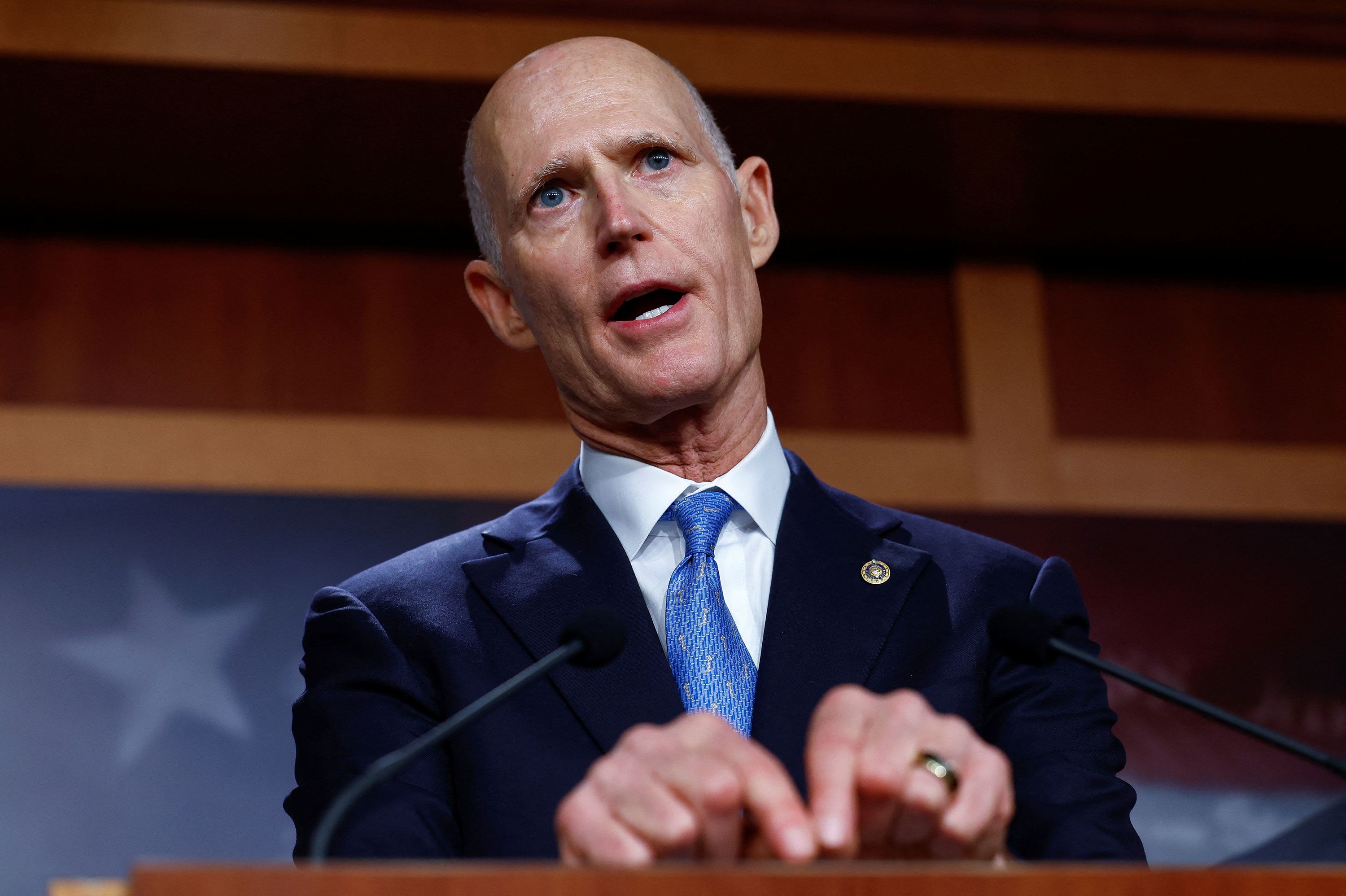 U.S. Senator Rick Scott (R-FL) calls for the rescinding of the COVID-19 mandate for U.S. military during a news conference about the National Defense Authorization Act, on Capitol Hill in Washington, U.S., December 7, 2022. REUTERS/Evelyn Hockstein