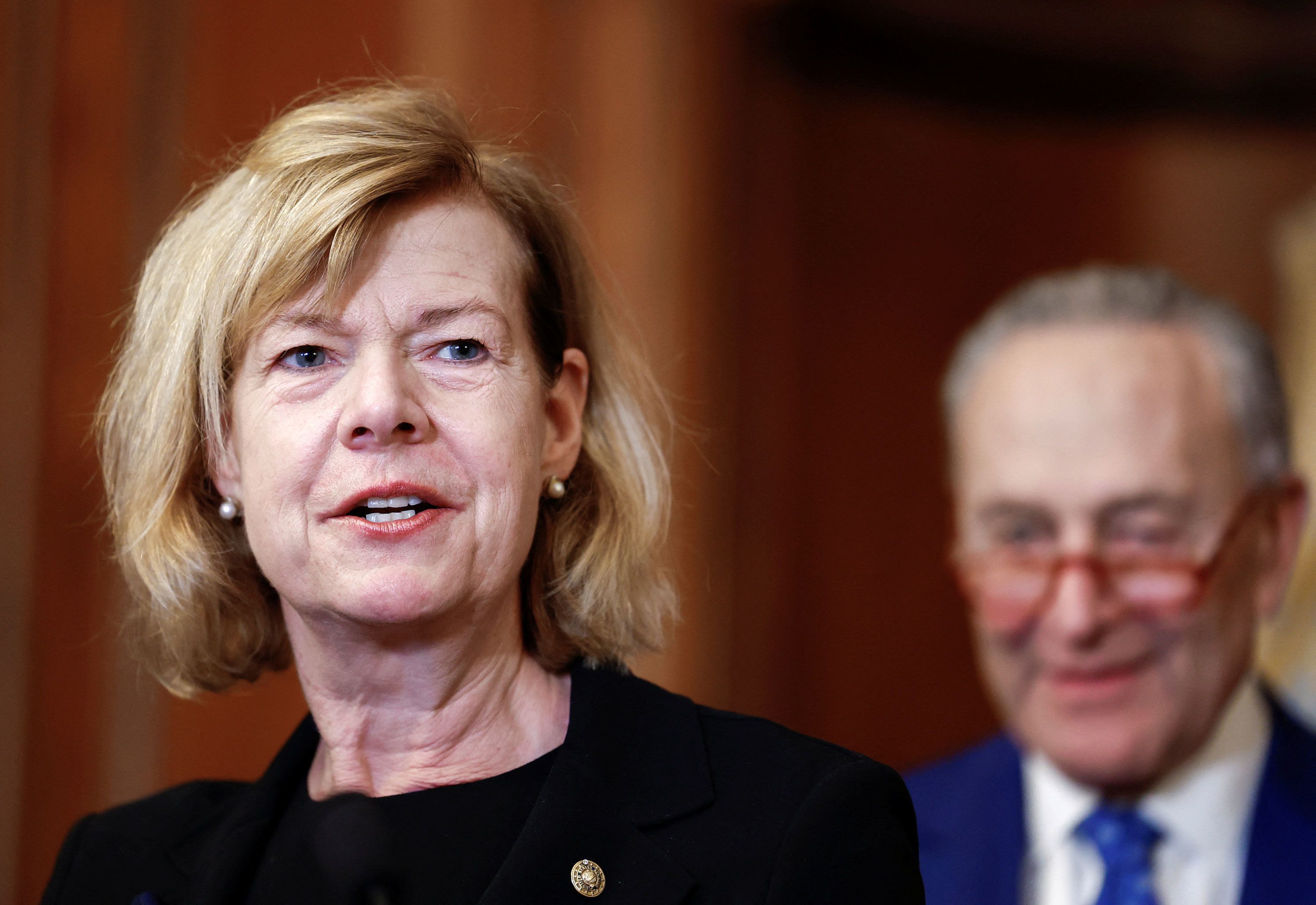 U.S. Senator Tammy Baldwin (D-WI) speaks ahead of the signing of "The Respect for Marriage Act" during a bill enrolment ceremony on Capitol Hill, in Washington, U.S., December 8, 2022. REUTERS/Evelyn Hockstein