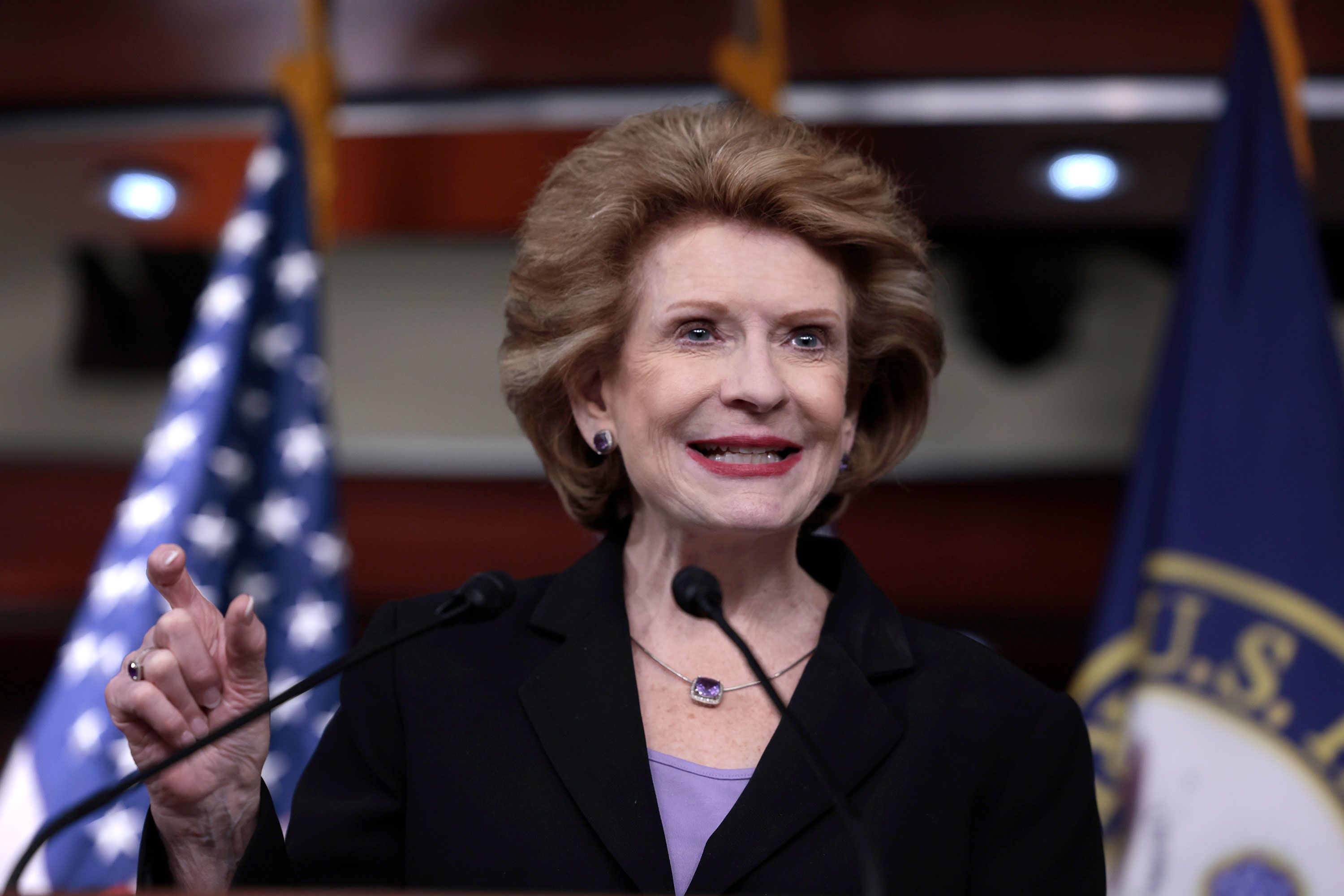 WASHINGTON, DC - MAY 17: Sen. Debbie Stabenow (D-MI), the Senate Committee on Agriculture, Nutrition and Forestry Chairwoman speaks at a press conference on the introduction of legislation to help Americans with the nationwide baby formula shortage at the U.S. Capitol Building on May 17, 2022 in Washington, DC. Later this month the House Appropriations Committee will be holding two hearings to examine the recall of infant formula produced at an Abbott facility, the U.S. Food and Drug Administration's (FDA) handling of the recall, and the subsequent nationwide infant formula shortage. (Photo by Anna Moneymaker/Getty Images)