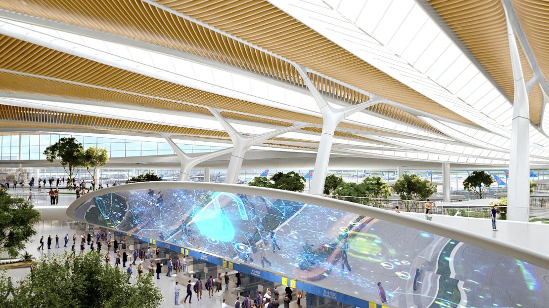 A digital rendering of the airport terminal's interior. 