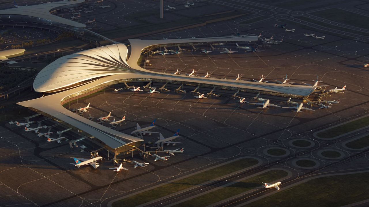 A digital rendering of the feather-inspired terminal.