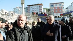 Turkish President Recep Tayyip Erdogan meets with people in the aftermath of a deadly earthquake in Kahramanmaras, Turkey on Wednesday.