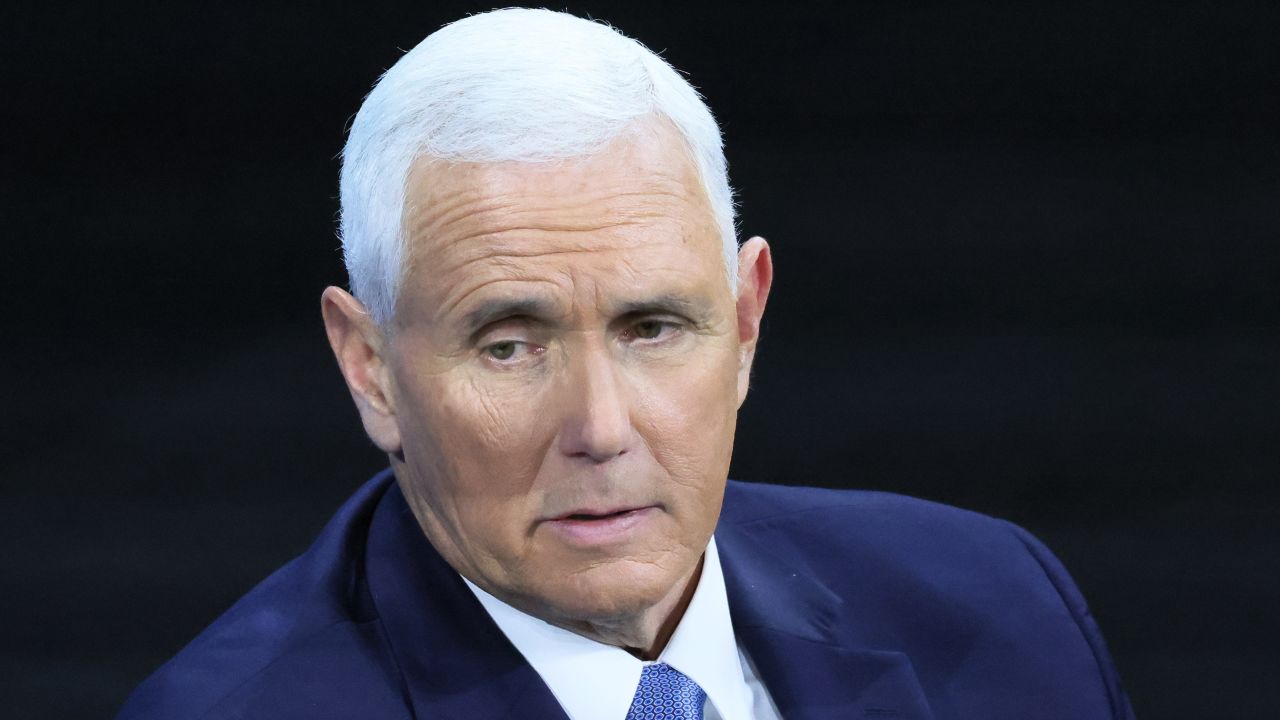 NEW YORK, NEW YORK - NOVEMBER 30: Former Vice President Mike Pence speaks during the New York Times DealBook Summit in the Appel Room at the Jazz At Lincoln Center on November 30, 2022 in New York City. (Photo by Michael M. Santiago/Getty Images)