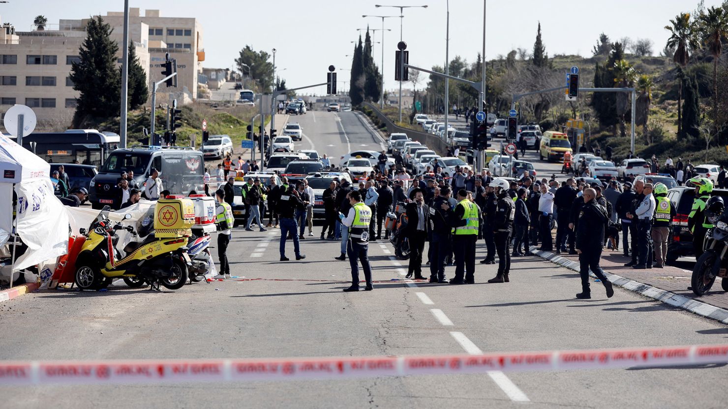 The scene where a suspected ramming attack took place in Jerusalem on Friday. 